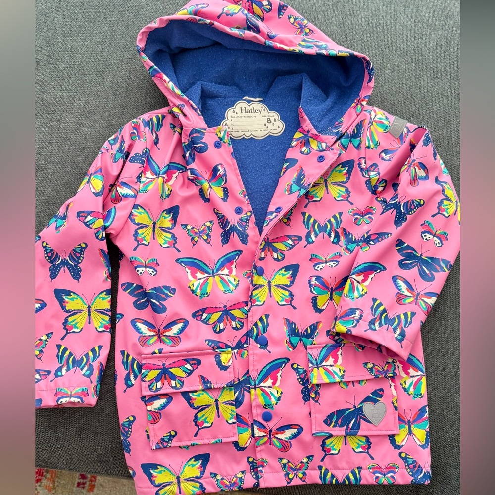 Hatley rain jacket terry cloth lined button up size 8
